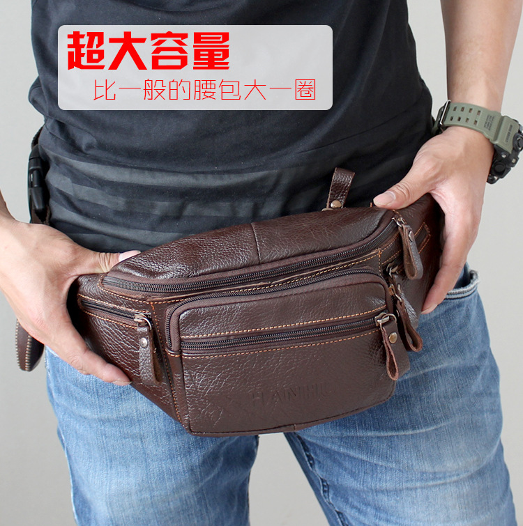 Men Accessories Pack - جلد البقر الأصلي الخصر حقيبة الرجال