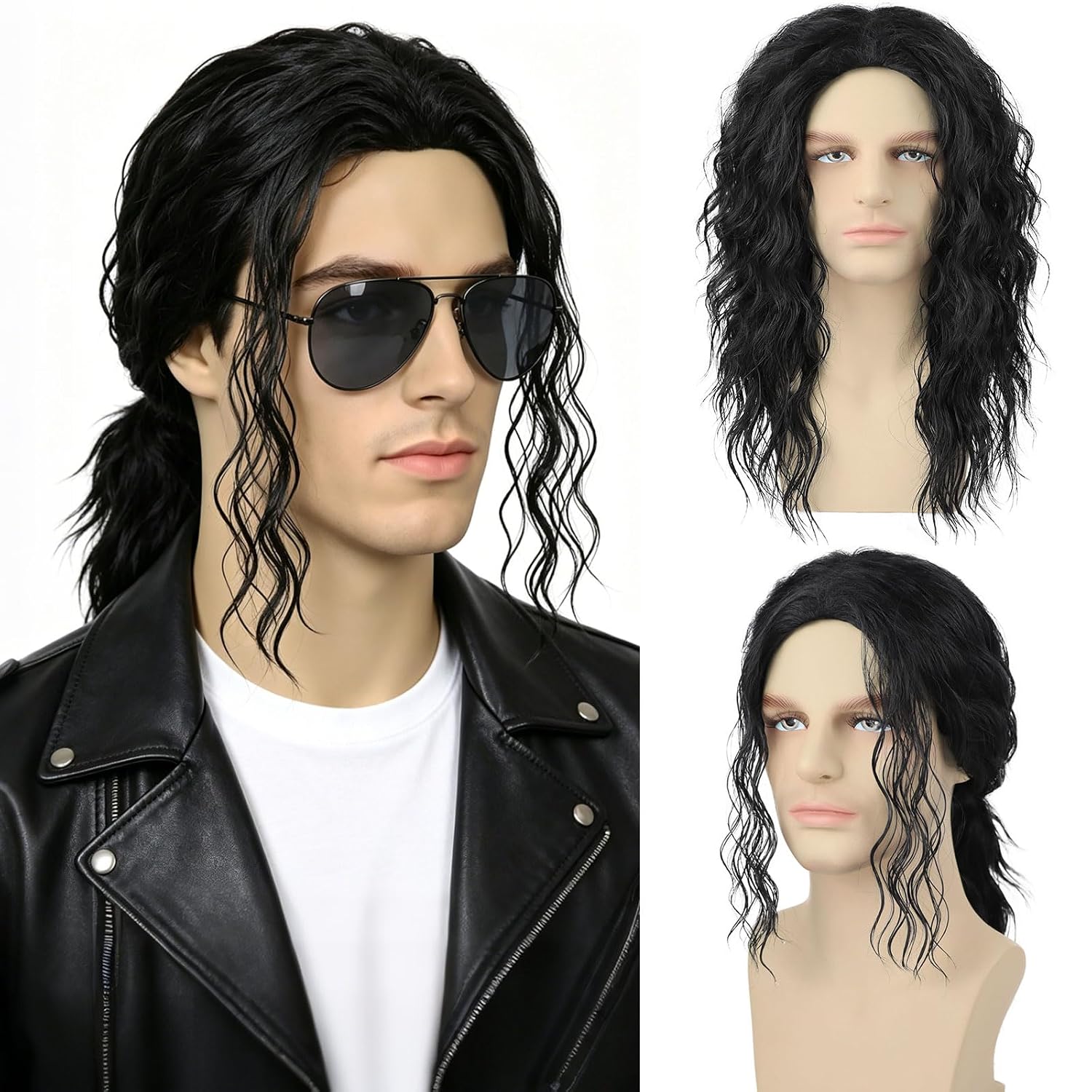 Men'S Accessories In The 80S - باروكة شعر مجعدة سوداء للرجال للتنكر،